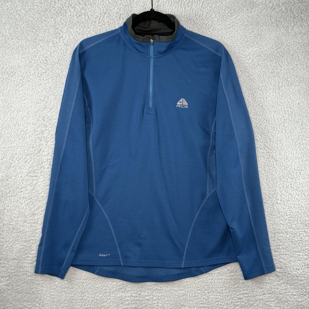 Nike FitDry ACG Mock Neck Blue Pullover 1/4 Zip Active Large Mens All Conditions